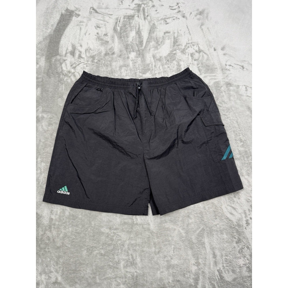Vintage Adidas Shorts Mens XL Black Nylon Mesh Lined Swim Trunks Running 90s Y2K